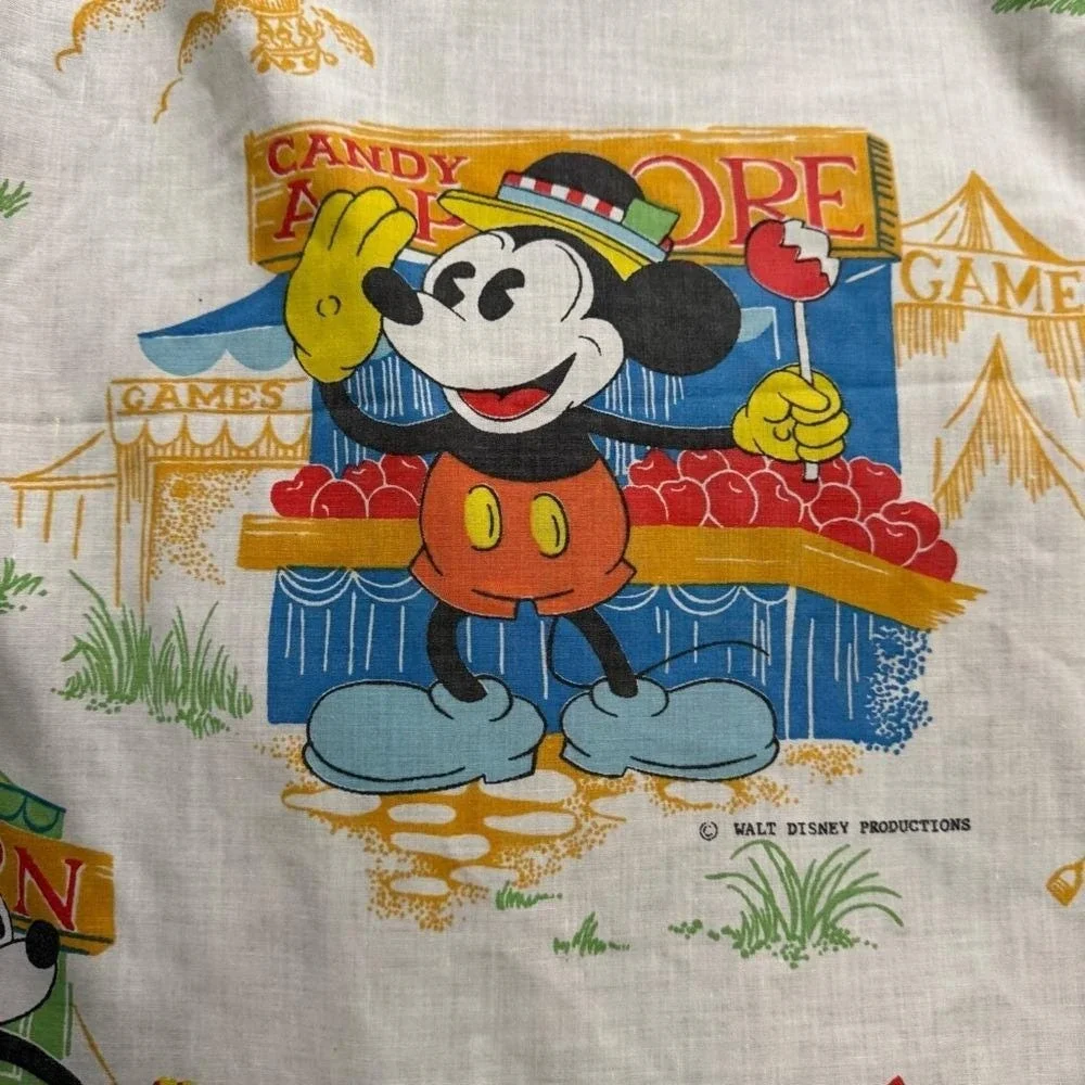 VTG 70s Sheet Mickey Mouse Flat Twin Disney Carnival Minnie Goofy Donald Cartoon
